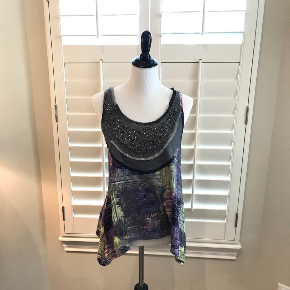Anthropologie Purple Top with Pearls and Lace